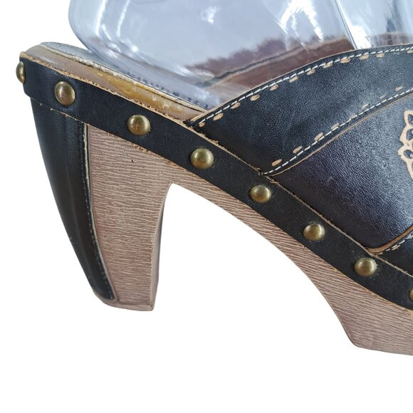 Spring Step Marietta Black Leather Heel Clog Size 40 US 9 Turkish Tooled Floral - Picture 11 of 12